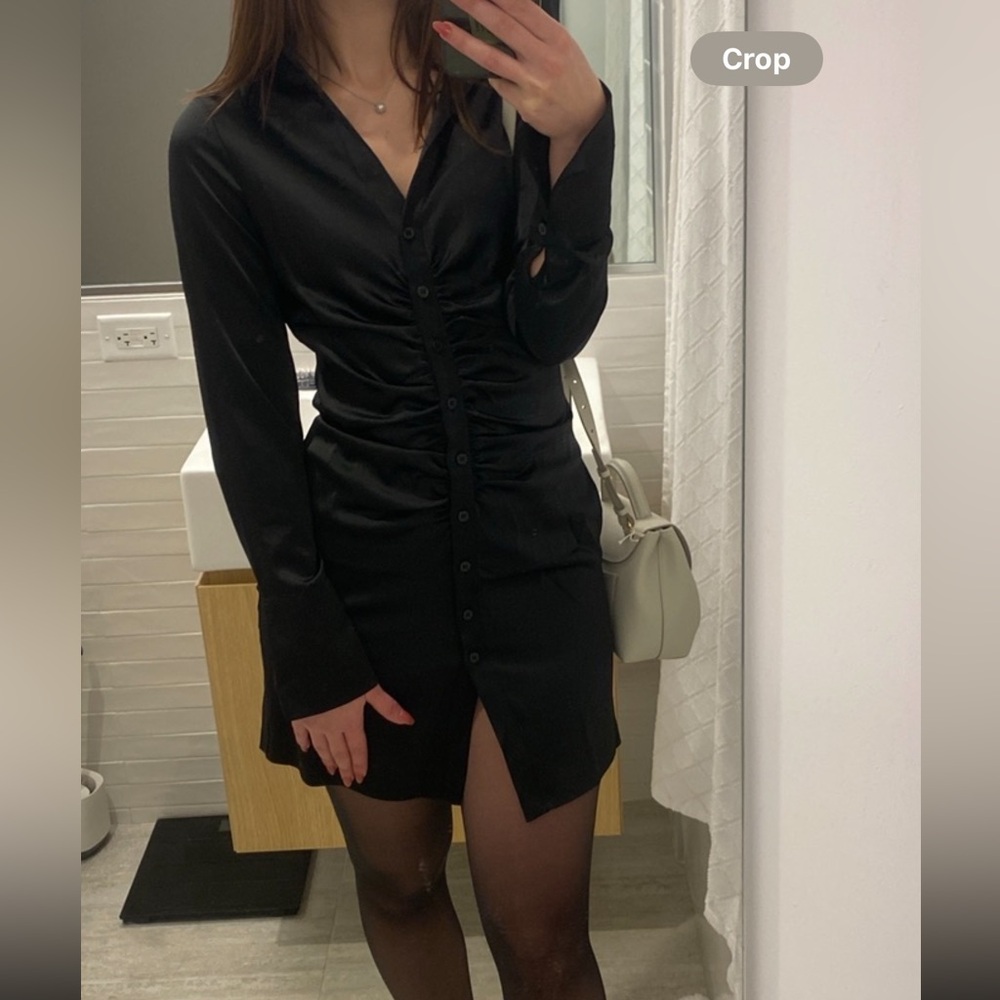 H&M satin long sleeve shirt dress with ruching - worn once - Picture 4 of 4